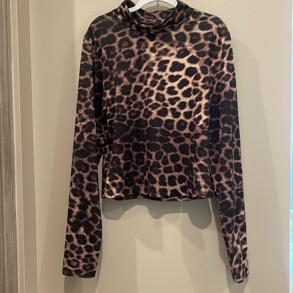 Leopard printed mock neck top